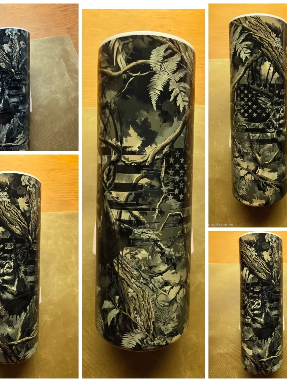 personalized sublimation Black & Gray Camouflage American Flag Insulated Tumbler